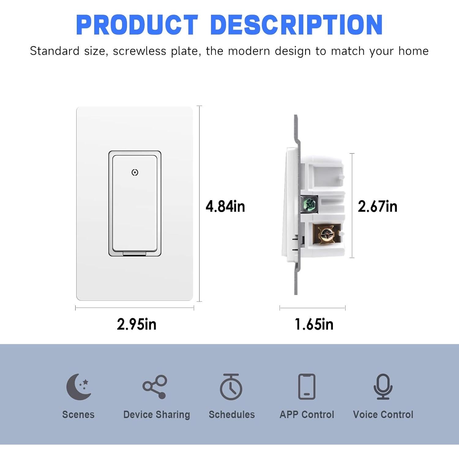 Interruptor de Luz Inteligente ZHEJIANG YUANTAI Wi-Fi 2.4GHz