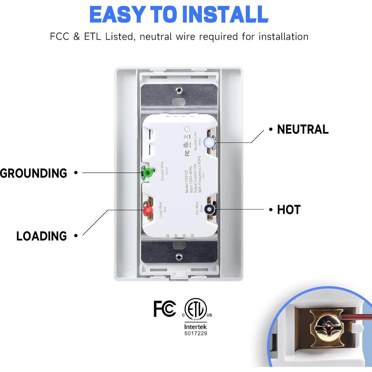 Interruptor de Luz Inteligente ZHEJIANG YUANTAI Wi-Fi 2.4GHz