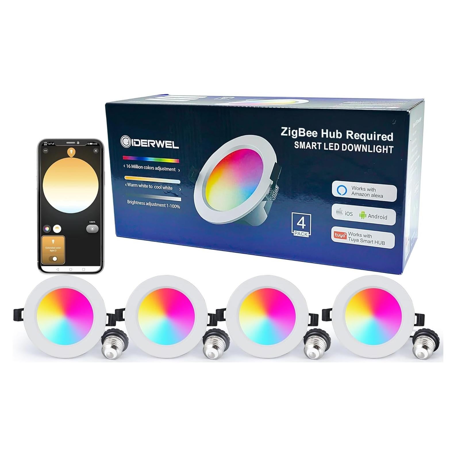 GIDERWEL Downlight LED Recesado ZigBee 10.16 cm RGBWW 4-Pack