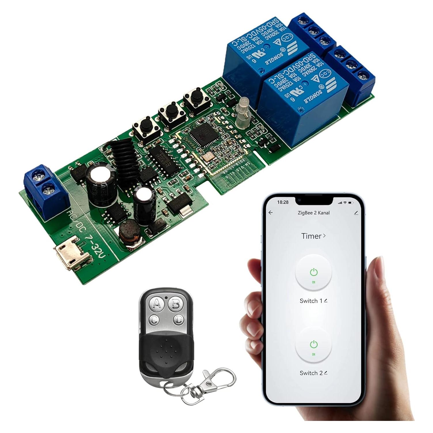 Interruptor Inteligente ZigBee 2 Canales Jane Eyre con Control Remoto