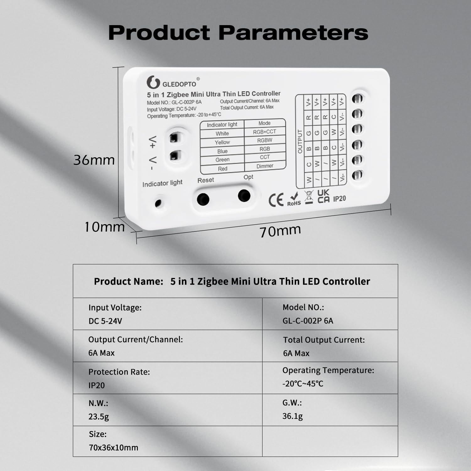 Controlador LED ZigBee 5 en 1 Sogledwow GL-C-002P 6A