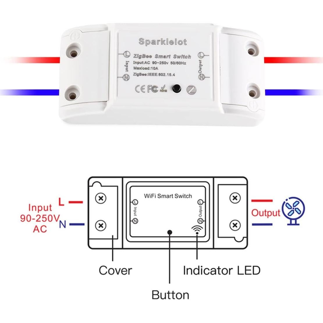 Interruptor Remoto Zigbee Sparkleiot 10A para Hogar Inteligente