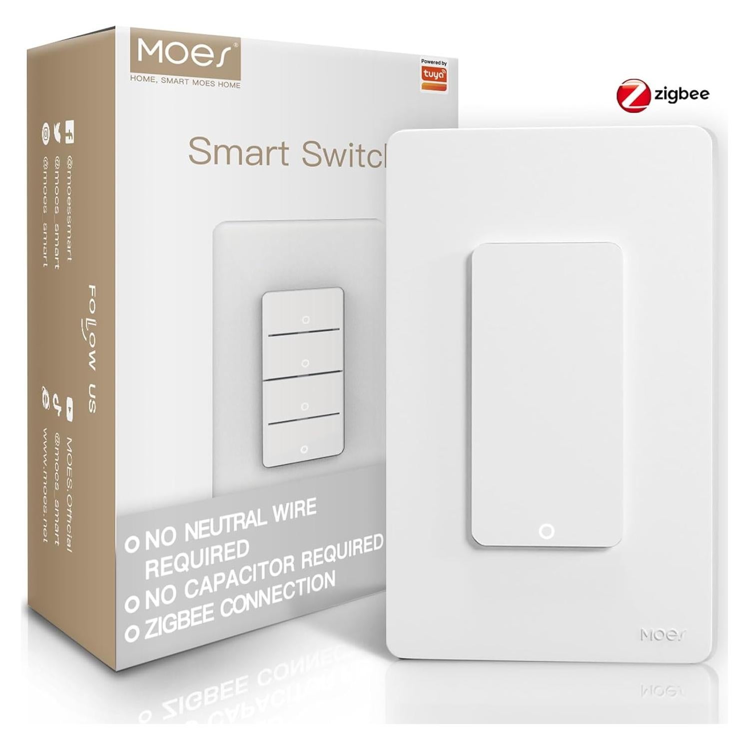 Interruptor Inteligente MOES Zigbee 1 Espacio Blanco Sin Neutro