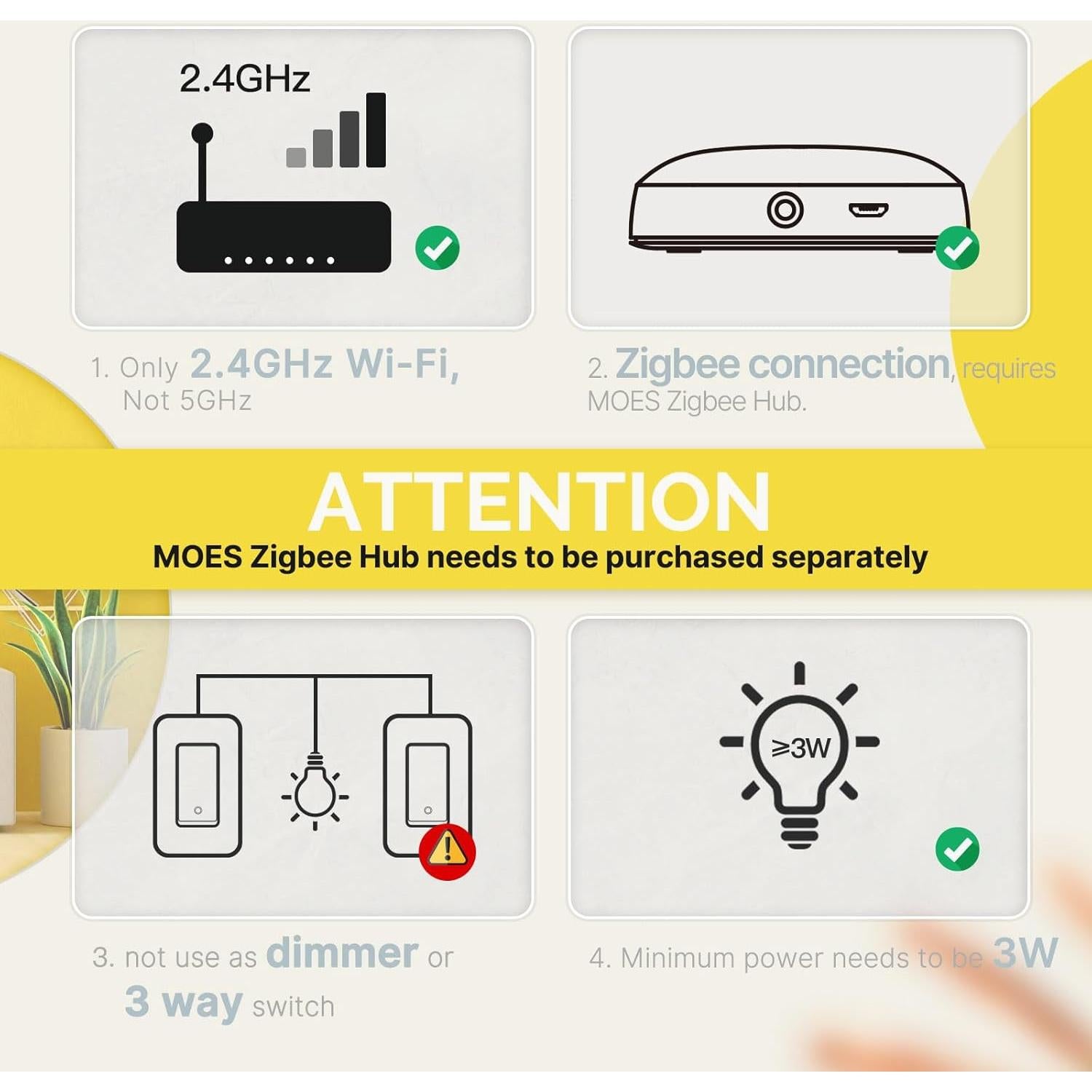 Interruptor Inteligente MOES Zigbee 1 Espacio Blanco Sin Neutro