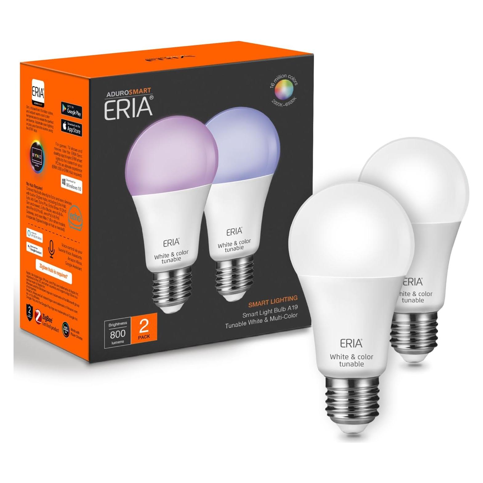 Bombilla Inteligente ERIA A19 Zigbee 800 Lúmenes 8.5W (Paquete de 2)