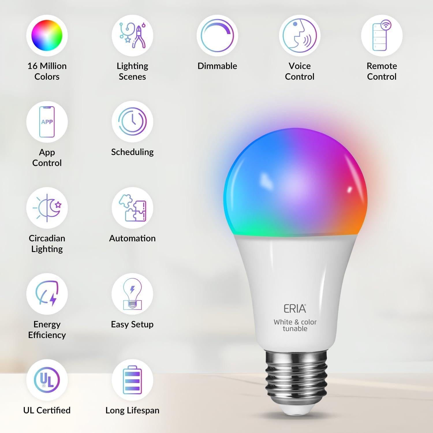 Bombilla Inteligente ERIA A19 Zigbee 800 Lúmenes 8.5W (Paquete de 2)