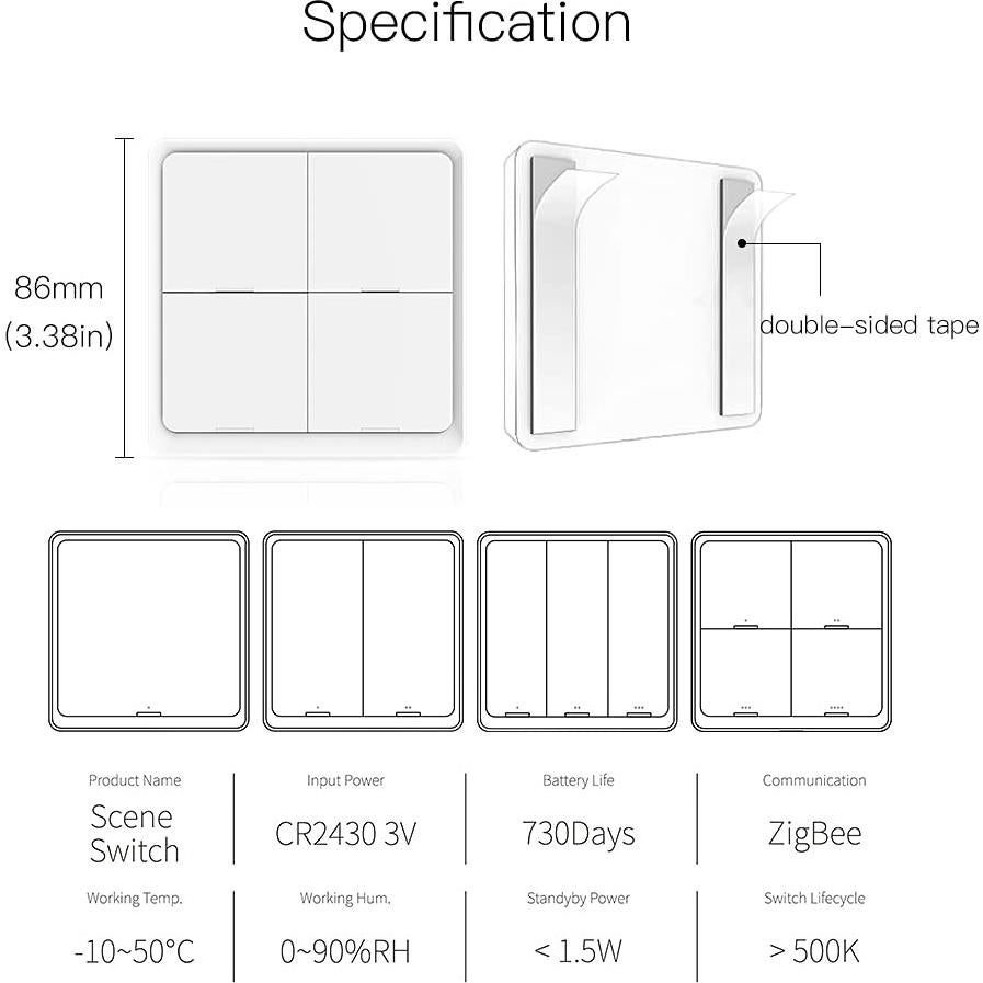 Interruptor Inteligente Inalámbrico ZigBee MoesGo 4 Gang Blanco