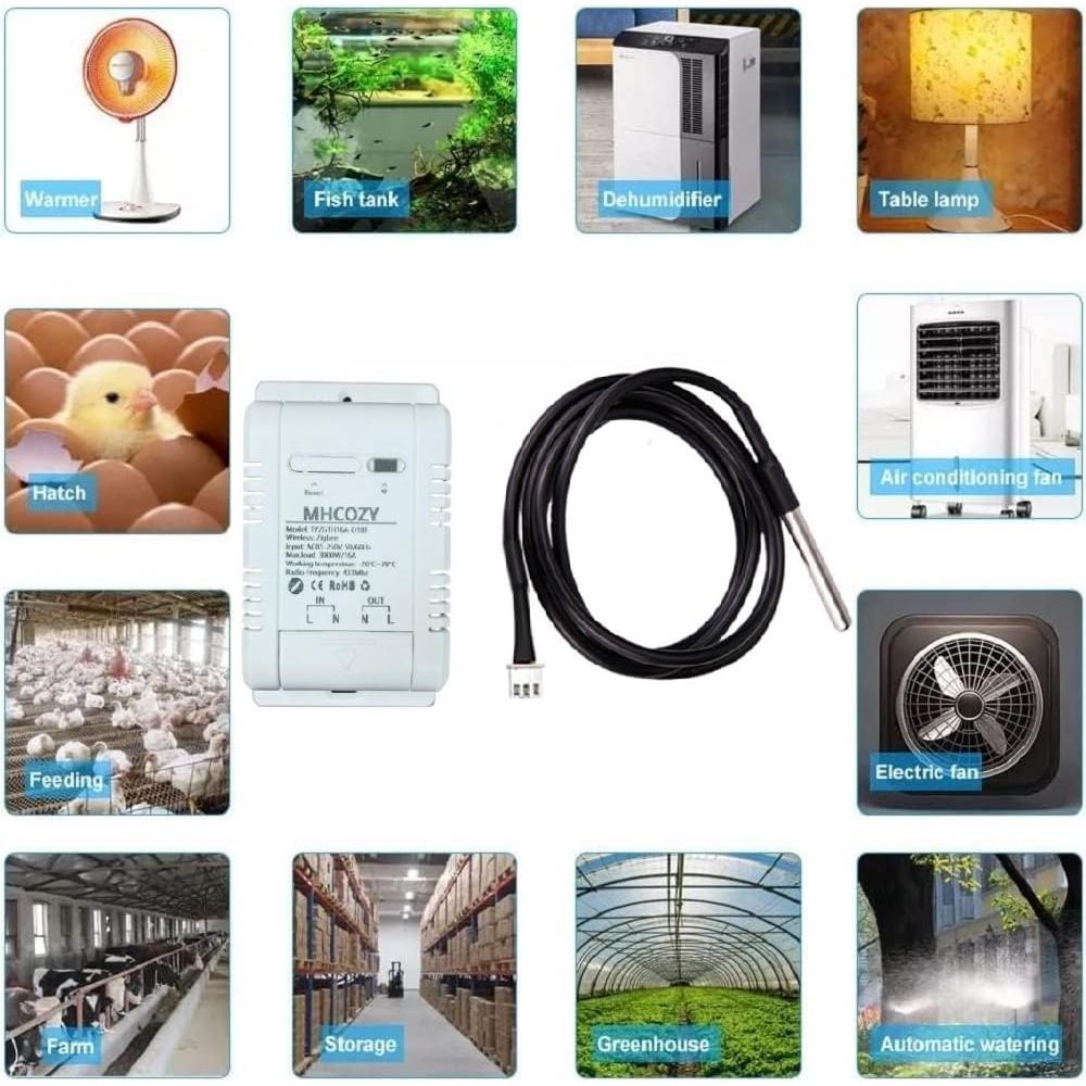 Controlador de Temperatura Zigbee MHCOZY 16A con Sonda Impermeable