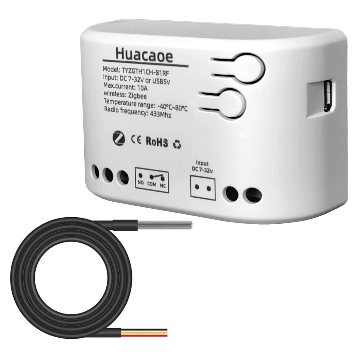 Sensor de Temperatura Inteligente Huacaoe Zigbee 1CH a Prueba de Agua