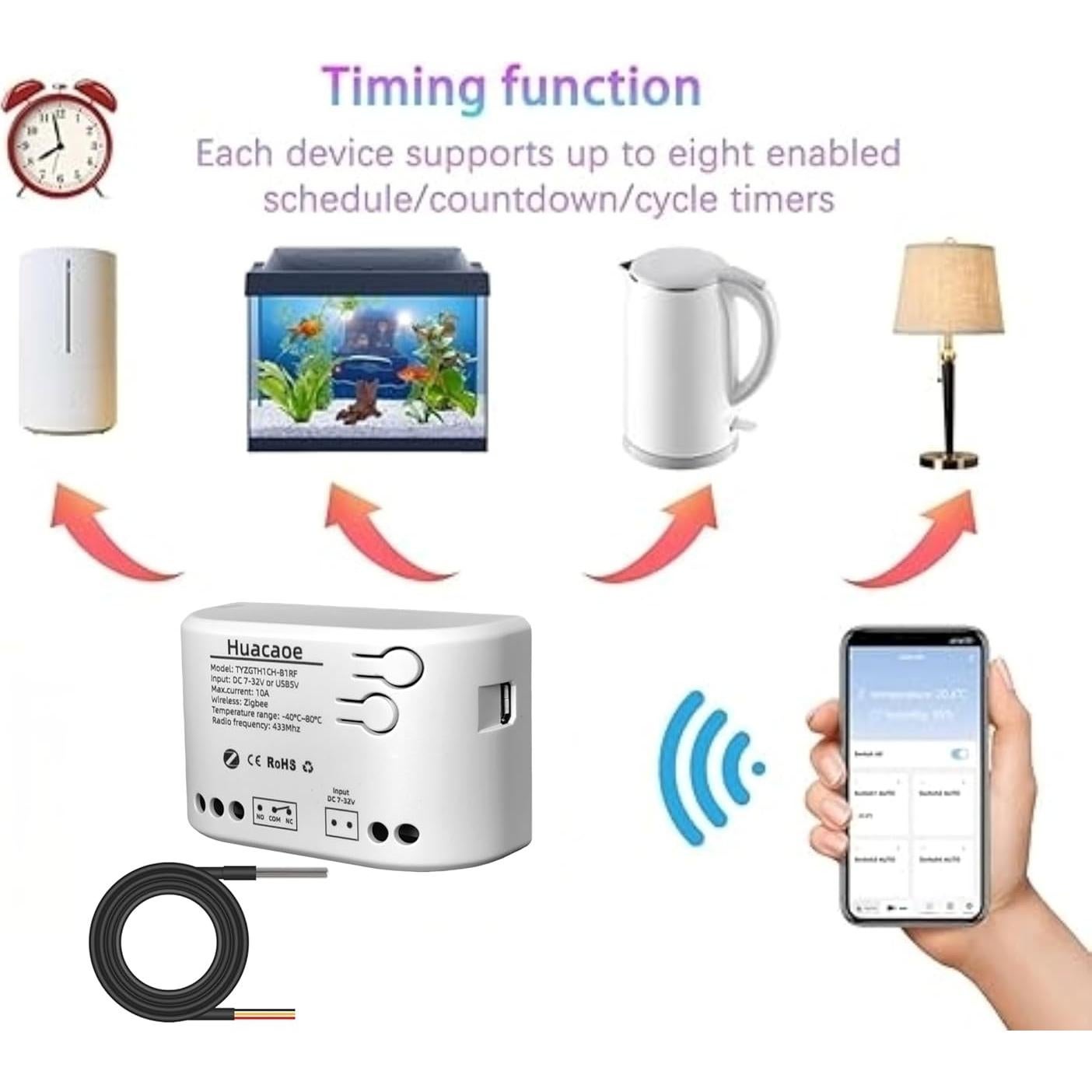 Sensor de Temperatura Inteligente Huacaoe Zigbee 1CH a Prueba de Agua