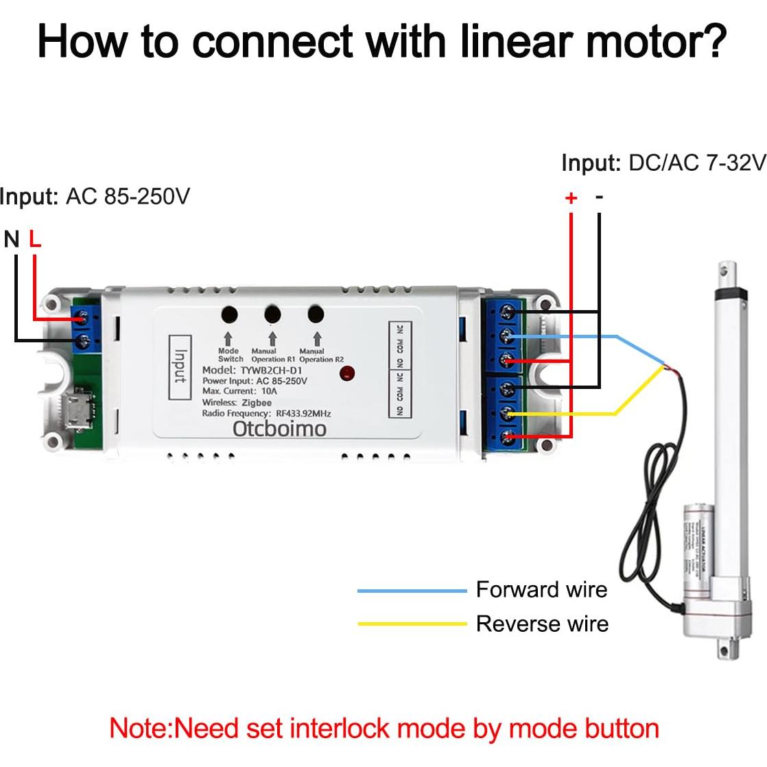 Interruptor Zigbee 2CH Otcboimo para Garaje AC 85-250V