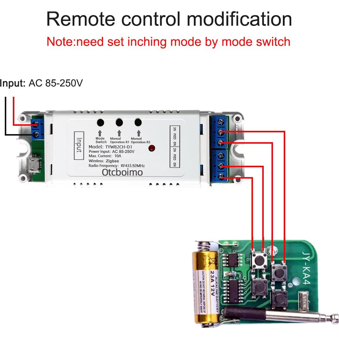 Interruptor Zigbee 2CH Otcboimo para Garaje AC 85-250V