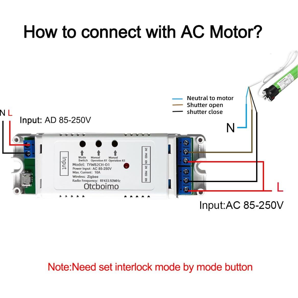 Interruptor Zigbee 2CH Otcboimo para Garaje AC 85-250V