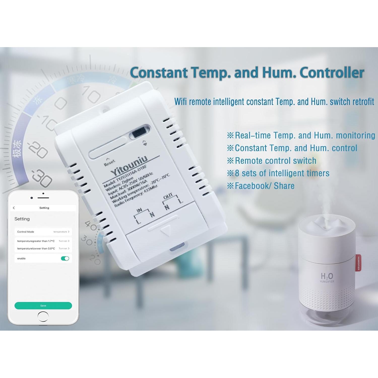 Sensor Zigbee 16A Yitouniu | Control de Temperatura y Humedad