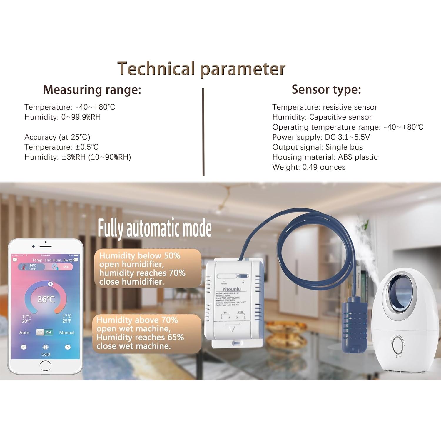 Sensor Zigbee 16A Yitouniu | Control de Temperatura y Humedad