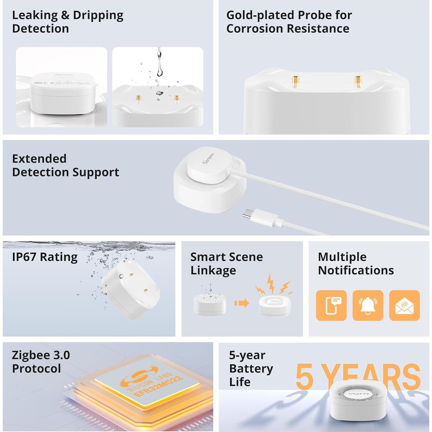 Sensor de Fugas de Agua SONOFF SNZB-05P Zigbee 2Pack