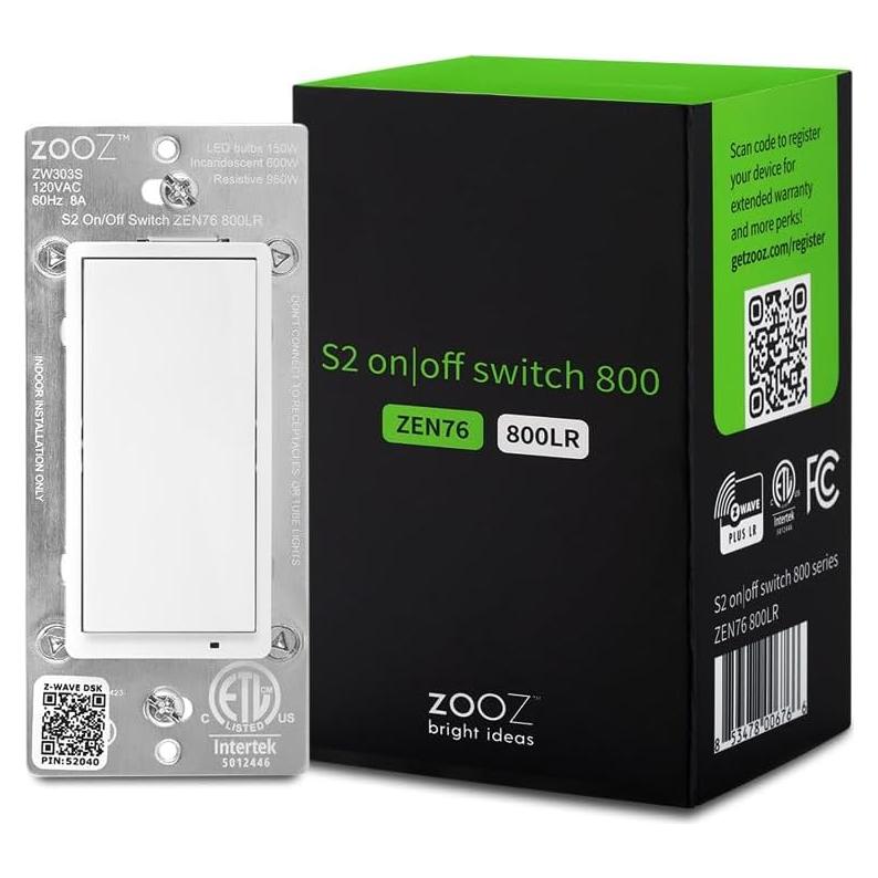 Interruptor Z-Wave Zooz 800LR S2 On/Off Blanco 600W