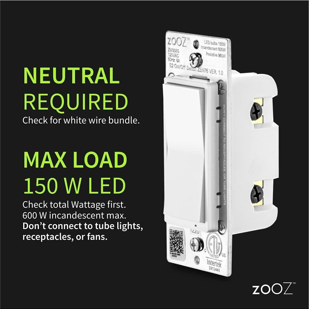 Interruptor Z-Wave Zooz 800LR S2 On/Off Blanco 600W