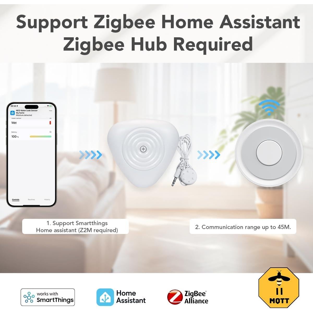 Sensor de Fugas de Agua NEO Zigbee con Sonda de 1.2m