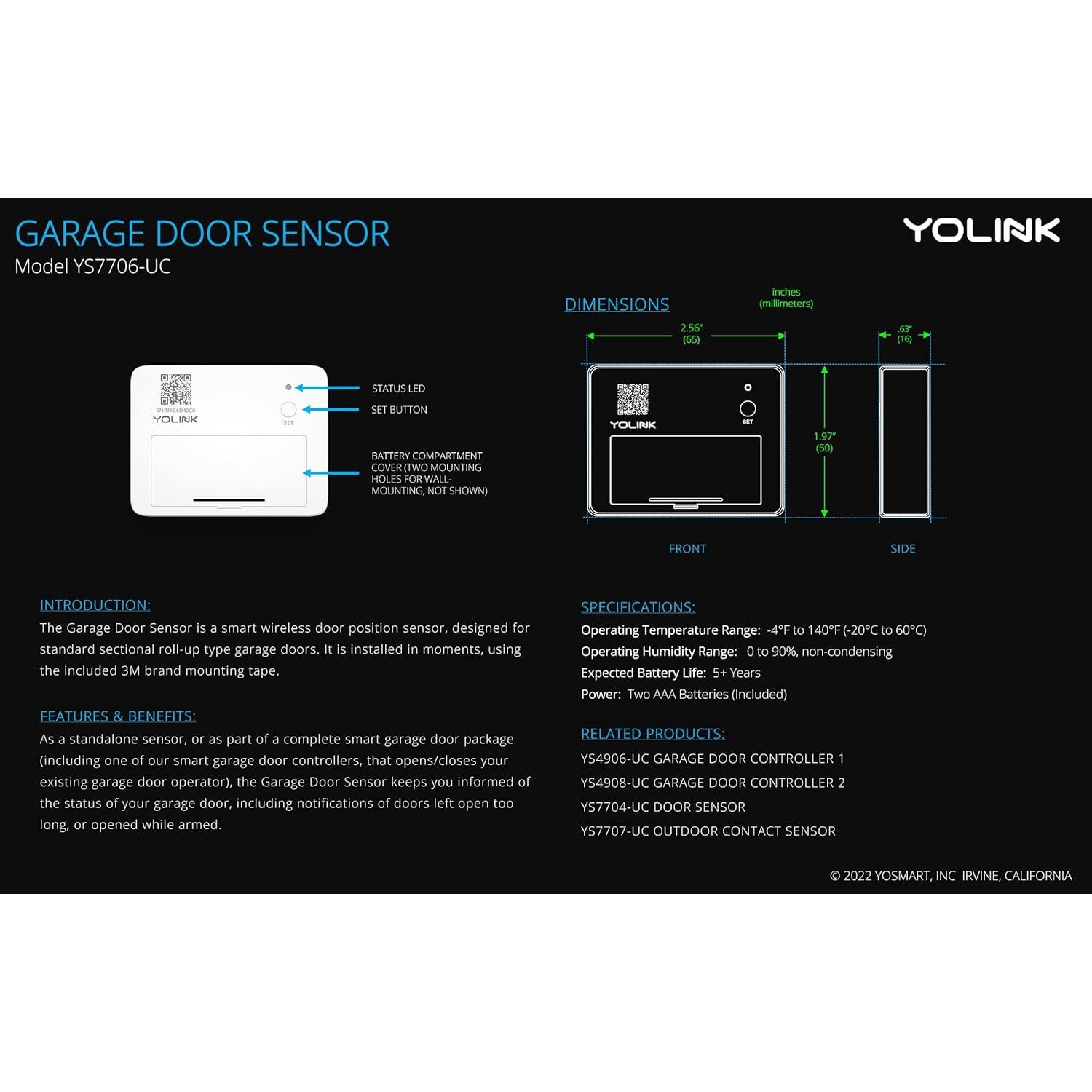 Sensor de Puerta de Garaje Inteligente YoLink YS-7706-UC