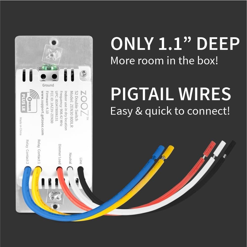 Interruptor Doble Z-Wave Zooz ZEN30 800LR Blanco 75W LED