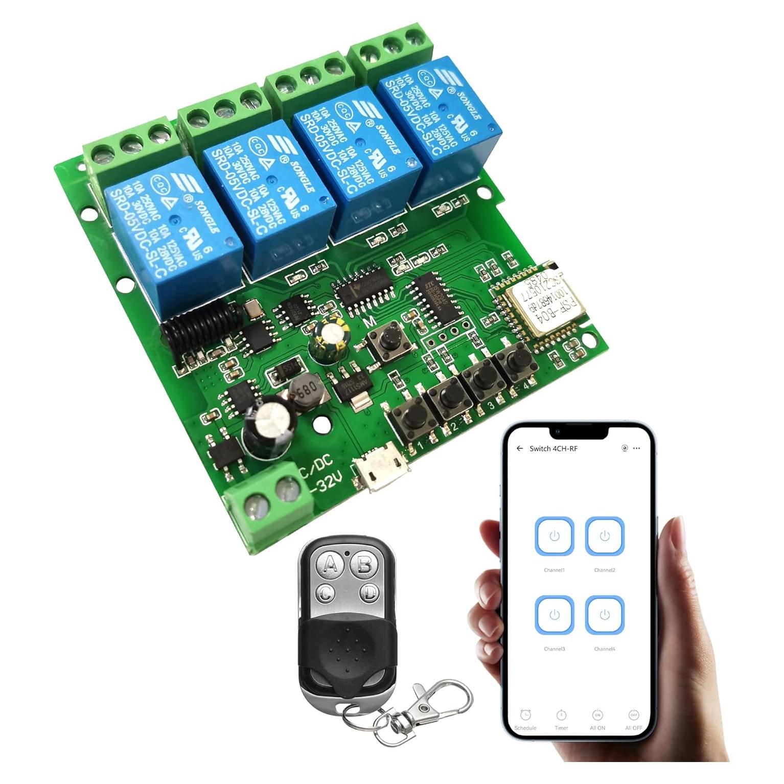 Módulo Relé WiFi 4 Canales Jane Eyre con Control Remoto 433MHz
