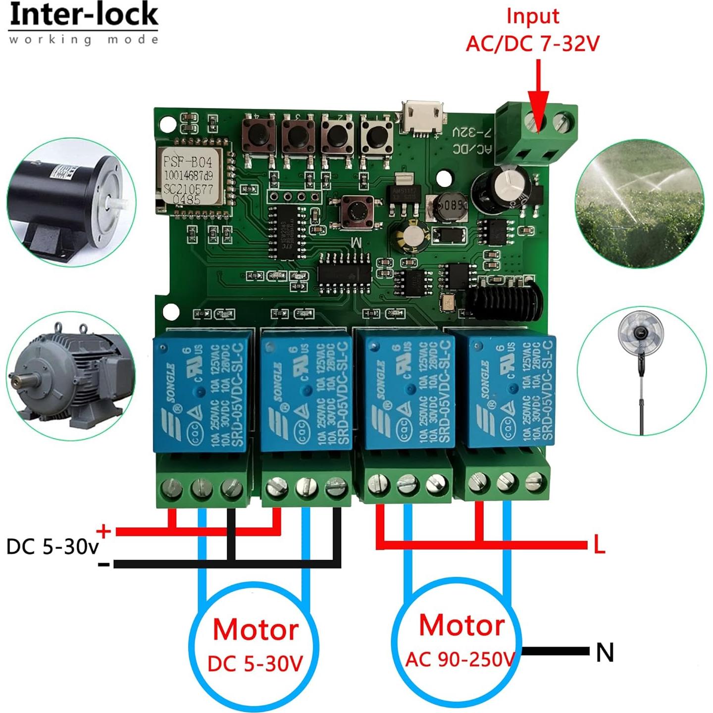 Módulo Relé WiFi 4 Canales Jane Eyre con Control Remoto 433MHz