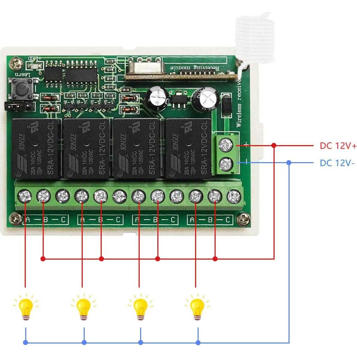 Interruptor Remoto Inalámbrico Aubric 12V 4 Canales Control