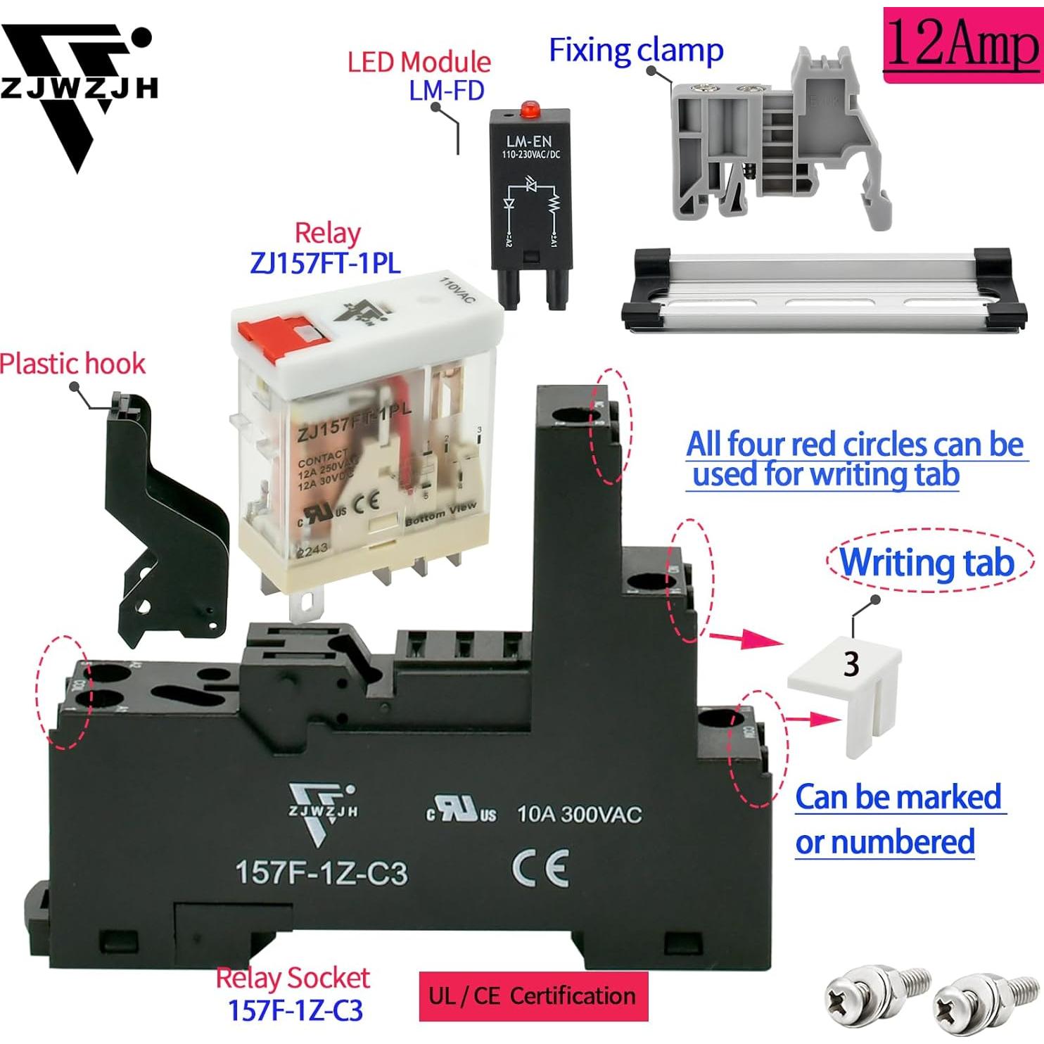 Relé de Potencia Electromagnético ZJWZJH 12A 110V con Luz LED