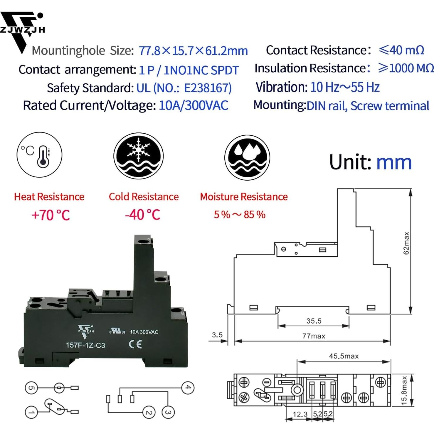 Relé de Potencia Electromagnético ZJWZJH 12A 110V con Luz LED