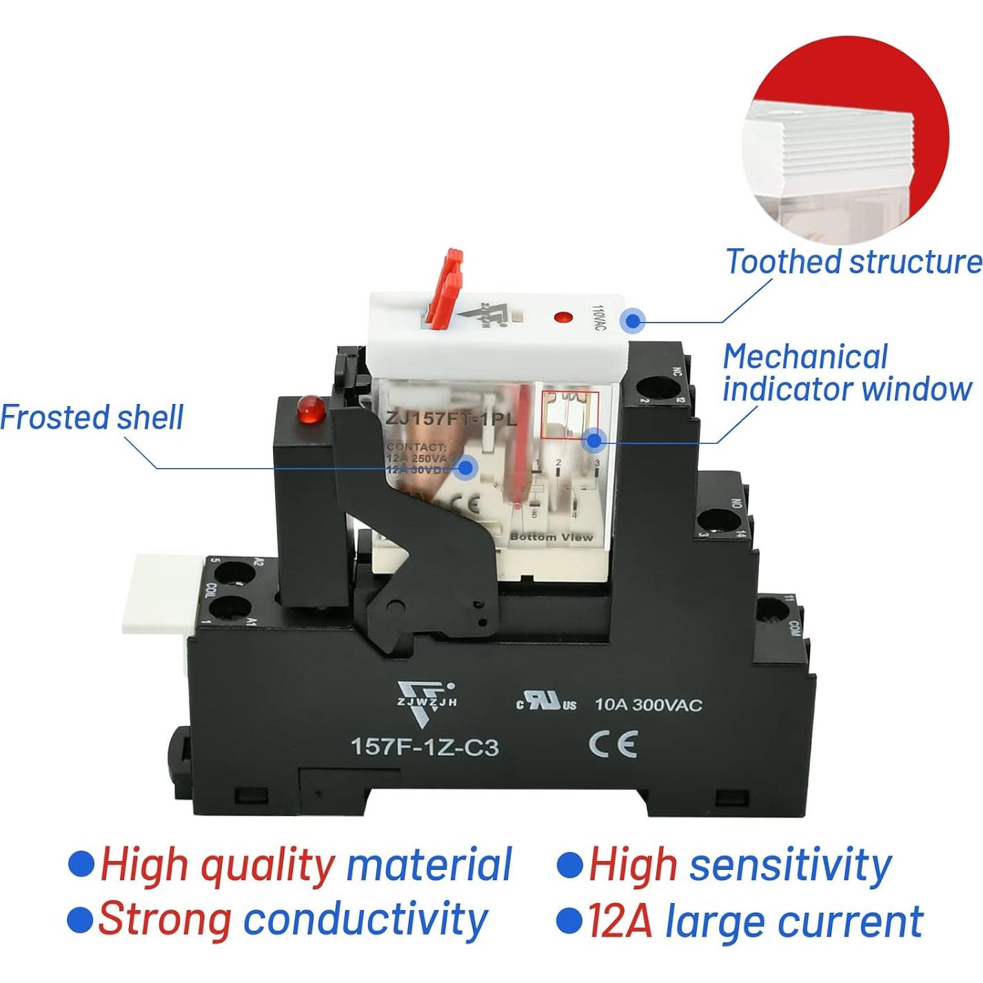 Relé de Potencia Electromagnético ZJWZJH 12A 110V con Luz LED