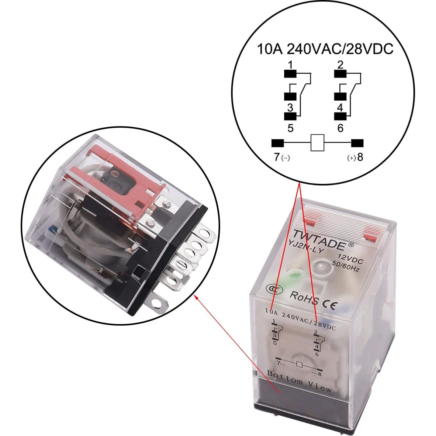 Relé Electromagnético TWTADE YJ2N-LY 10A AC 110V 8 Pines DPDT