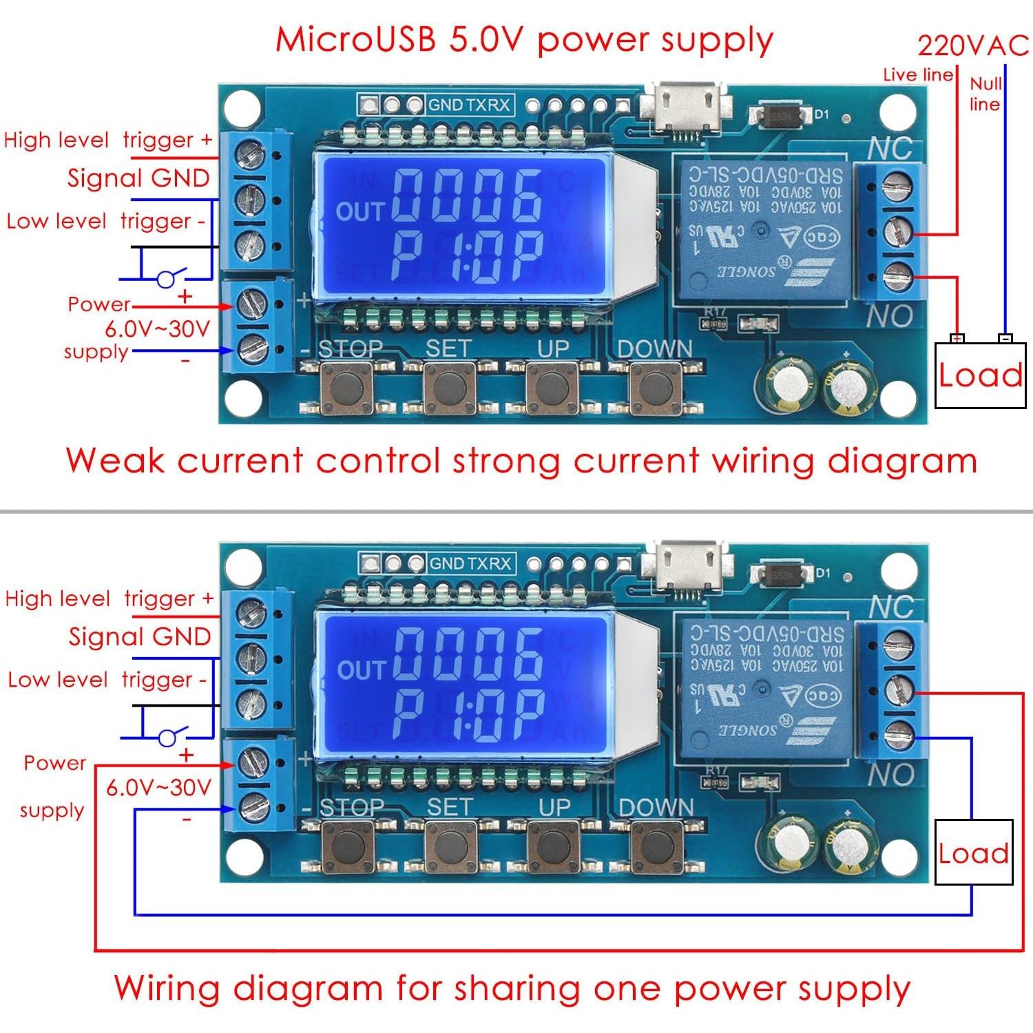 Temporizador de Retardo DROK 5V/12V/24V con Pantalla LCD