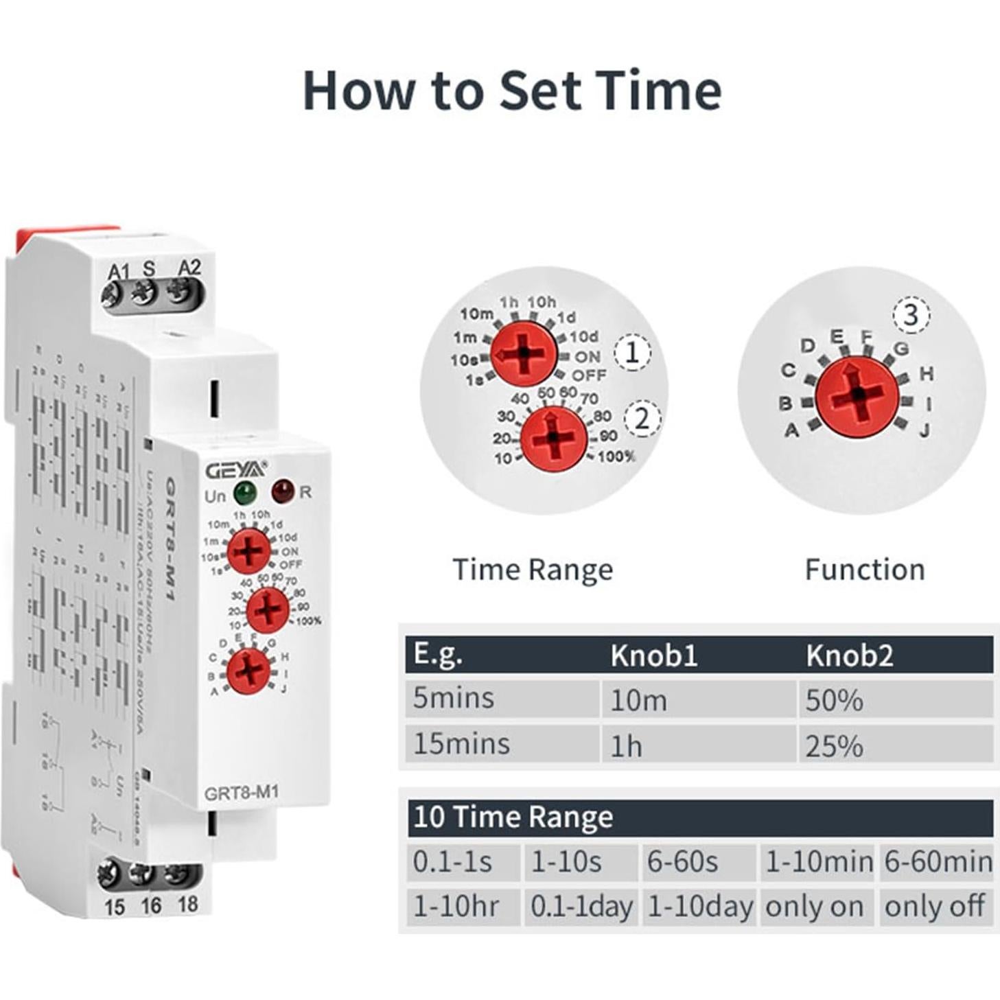 Relé de Tiempo Multifuncional GEYA GRT8-M1 16A 230V