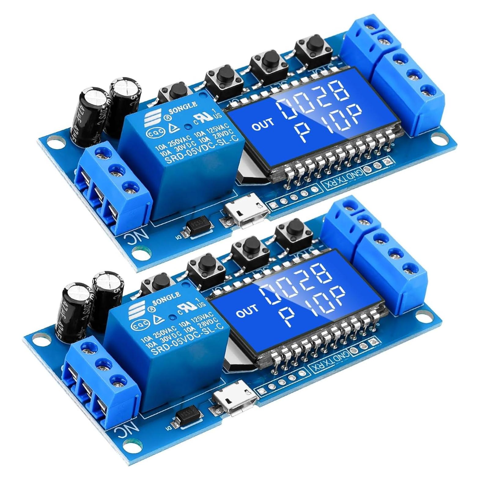 Temporizador Relé YELUFT 2pcs DC 6-30V Ajustable 0.01s-9999min