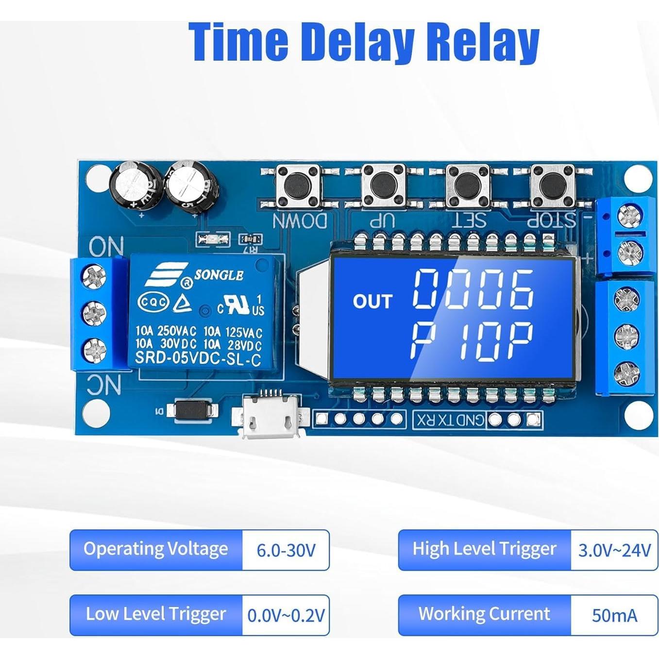 Temporizador Relé YELUFT 2pcs DC 6-30V Ajustable 0.01s-9999min