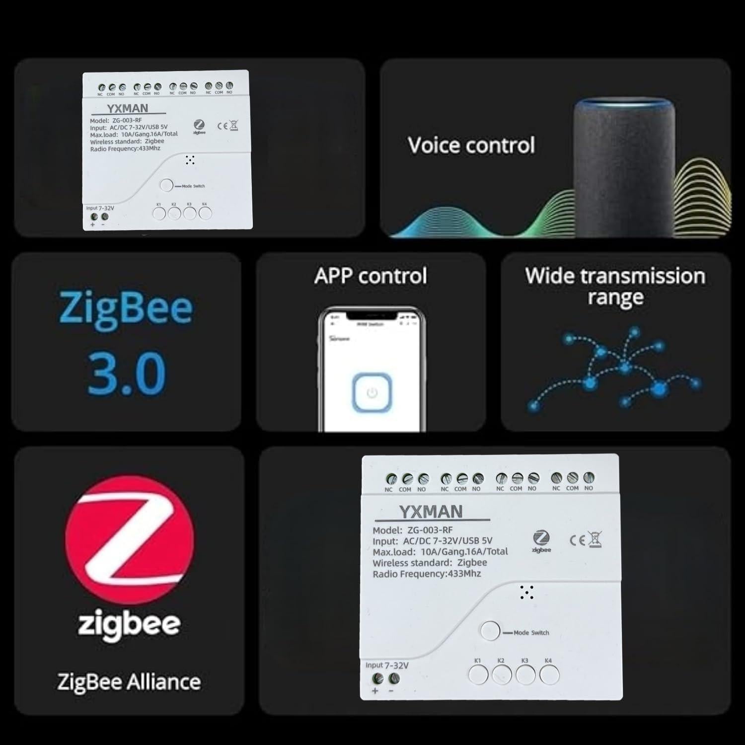 Interruptor Inteligente ZigBee 4 Canales YXMAN, Control por Voz