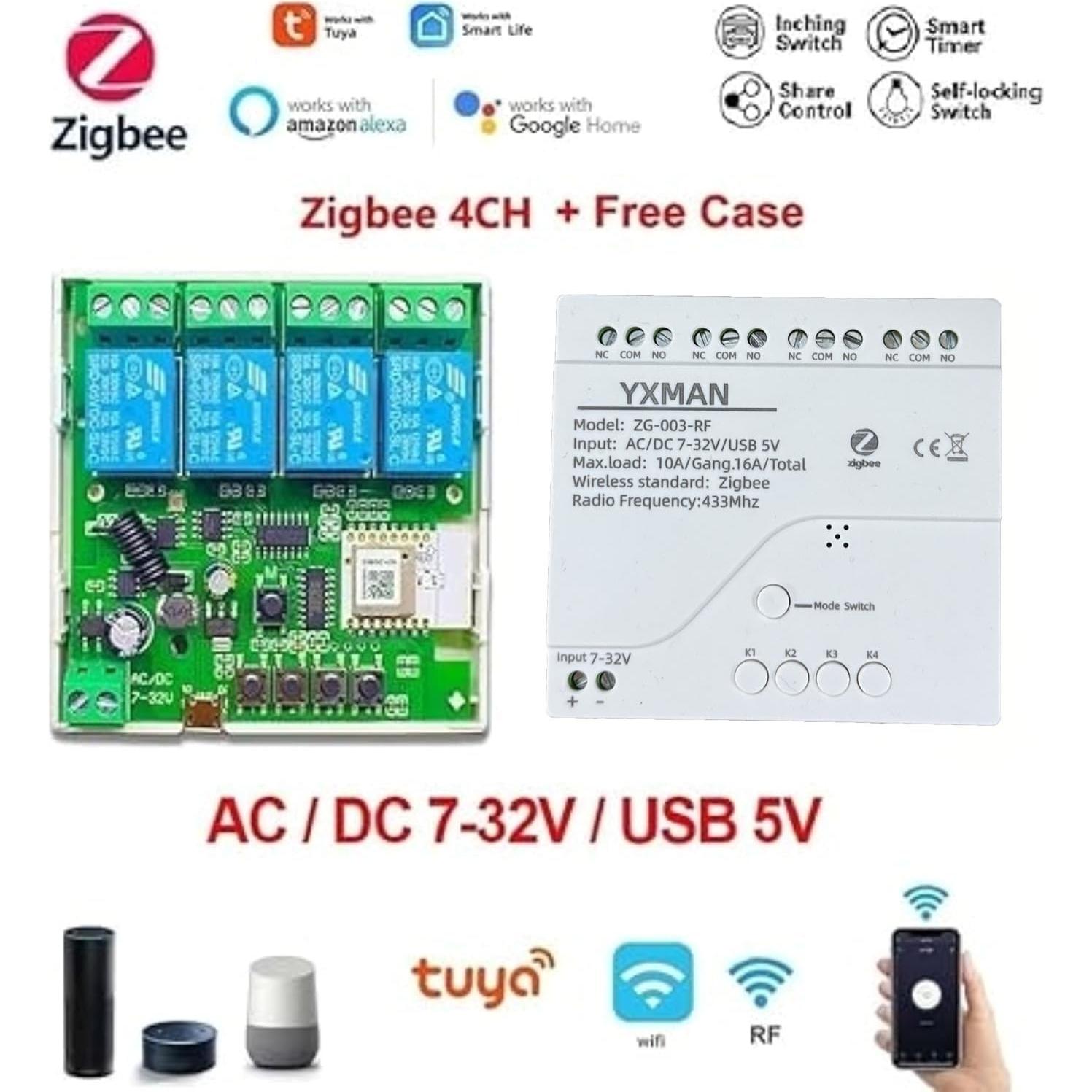 Interruptor Inteligente ZigBee 4 Canales YXMAN, Control por Voz