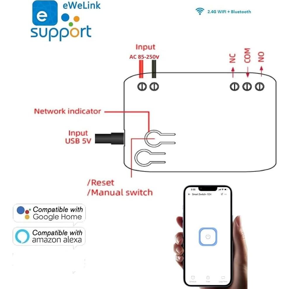 Interruptor Inteligente WiFi MHCOZY 7-32V Inching Auto-bloqueo
