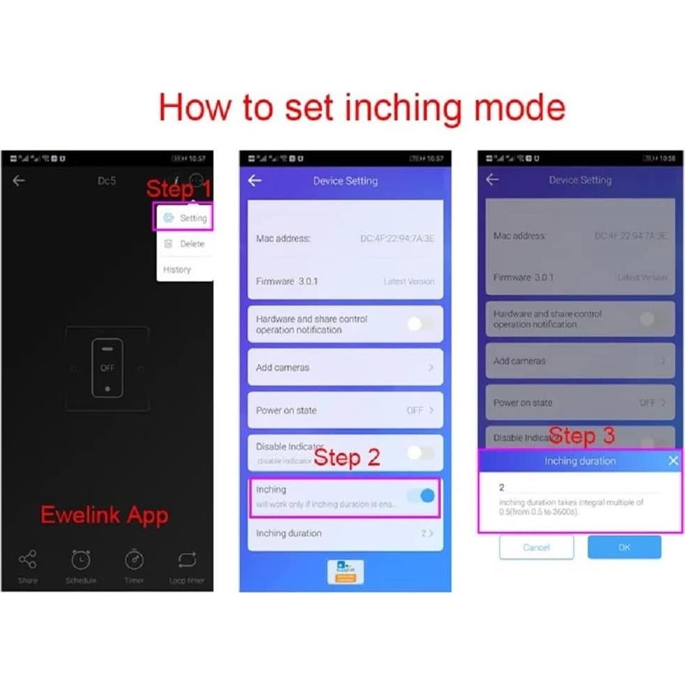 Interruptor Inteligente WiFi MHCOZY 7-32V Inching Auto-bloqueo