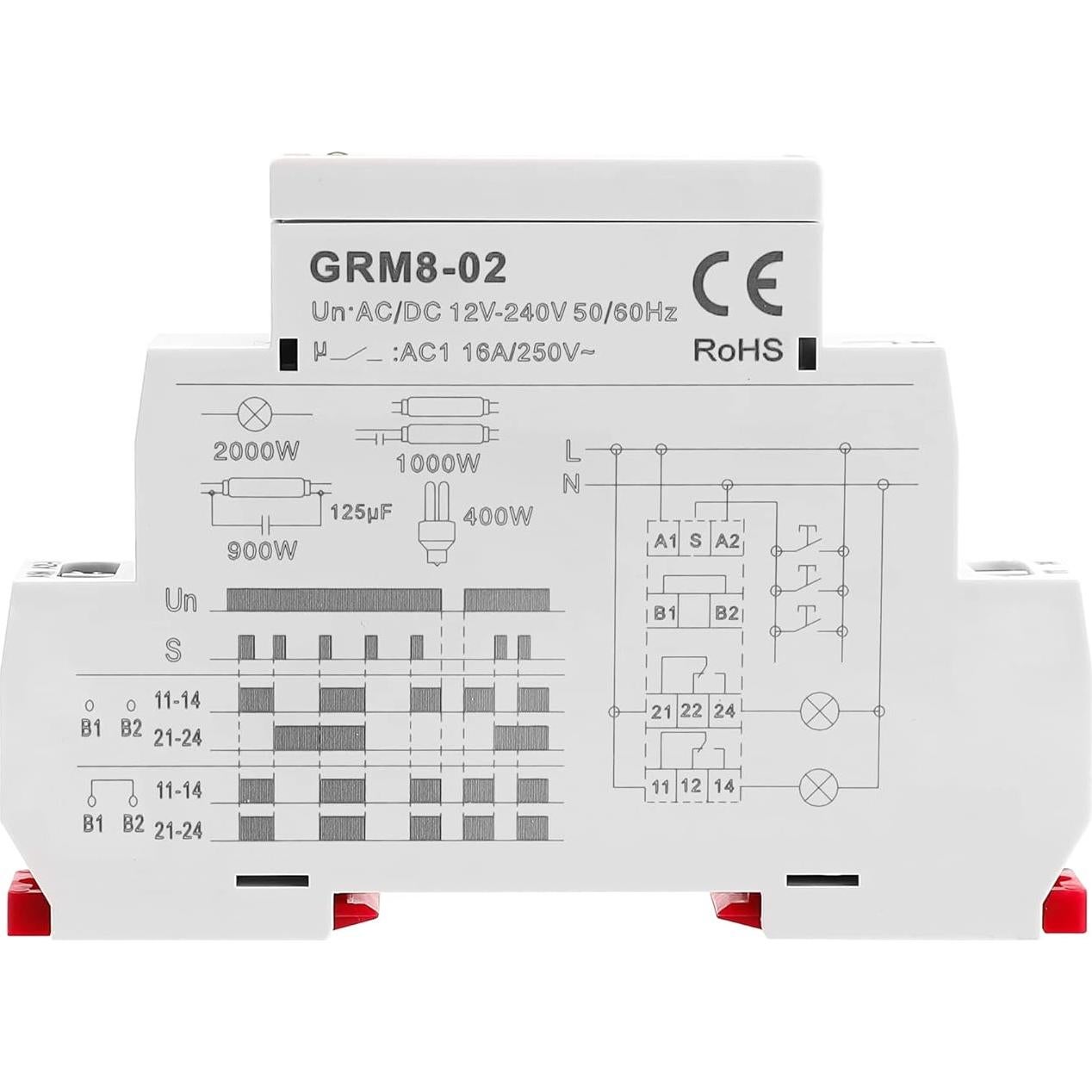 Relé de Retención GEYA GRM8-02 16A AC/DC 12V-240V Montaje en Riel DIN