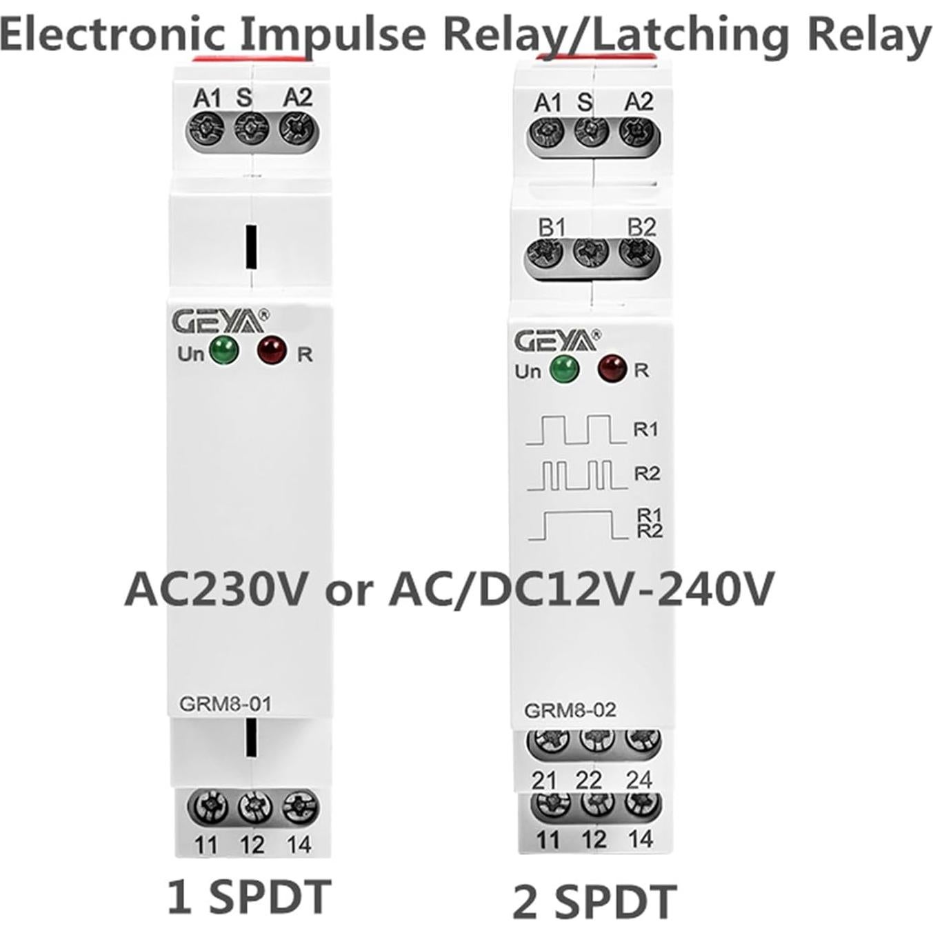 Relé de Retención GEYA GRM8-02 16A AC/DC 12V-240V Montaje en Riel DIN