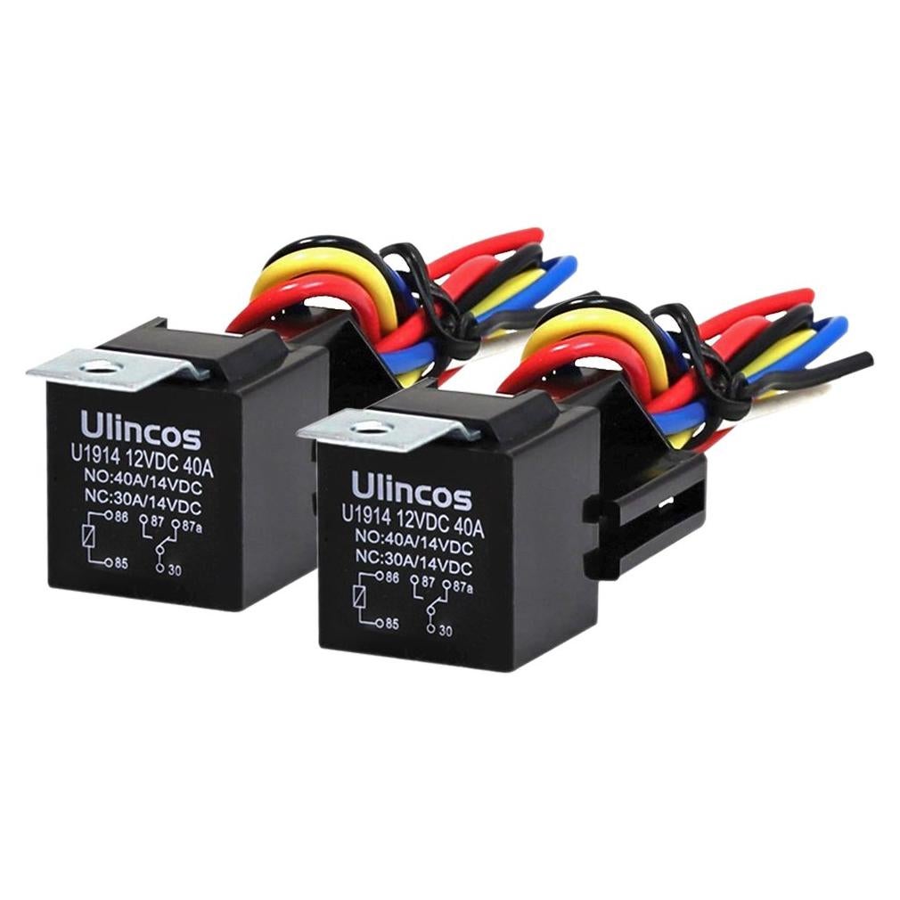 Relé Automotriz Ulincos U1914 30/40A con Arnés 14AWG (Paquete de 2)
