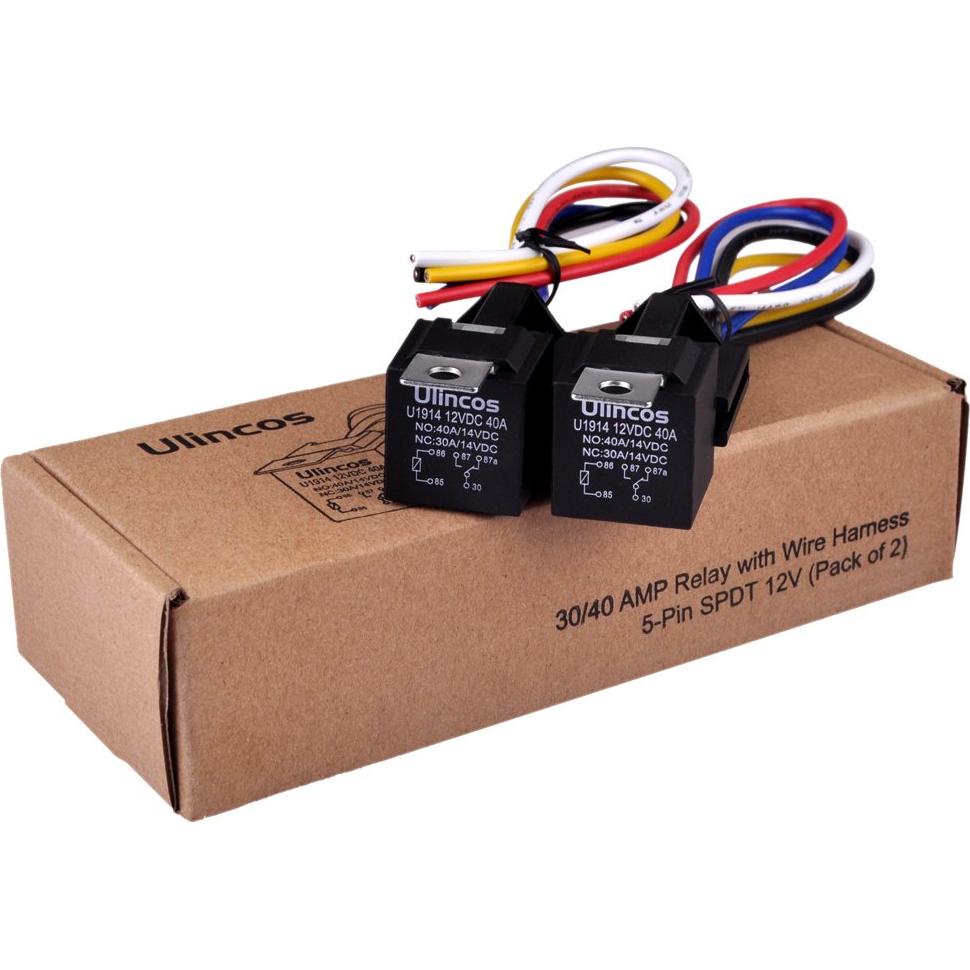 Relé Automotriz Ulincos U1914 30/40A con Arnés 14AWG (Paquete de 2)