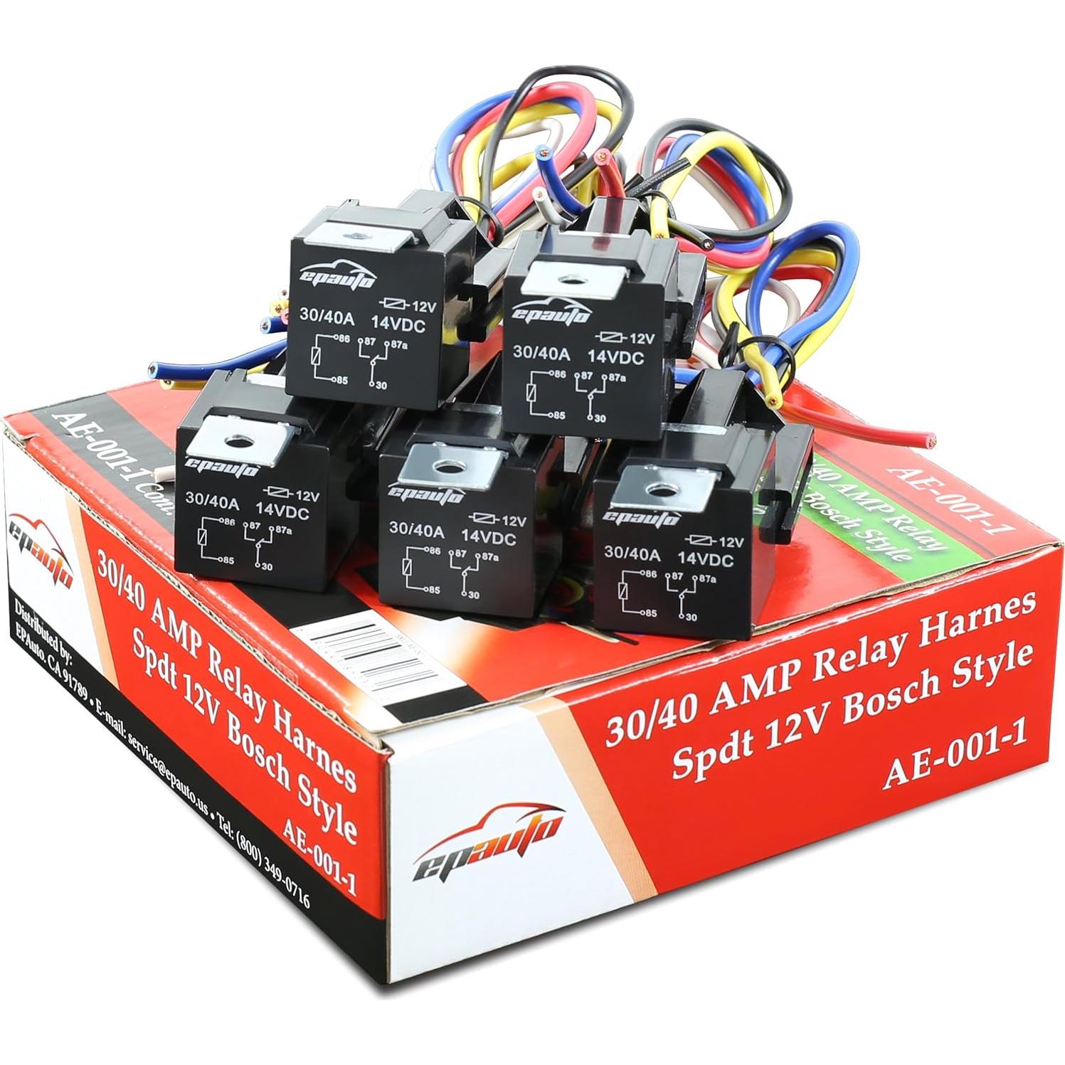 Relé EPAuto 40A/30A 12V SPDT - 5 Pack con zócalos