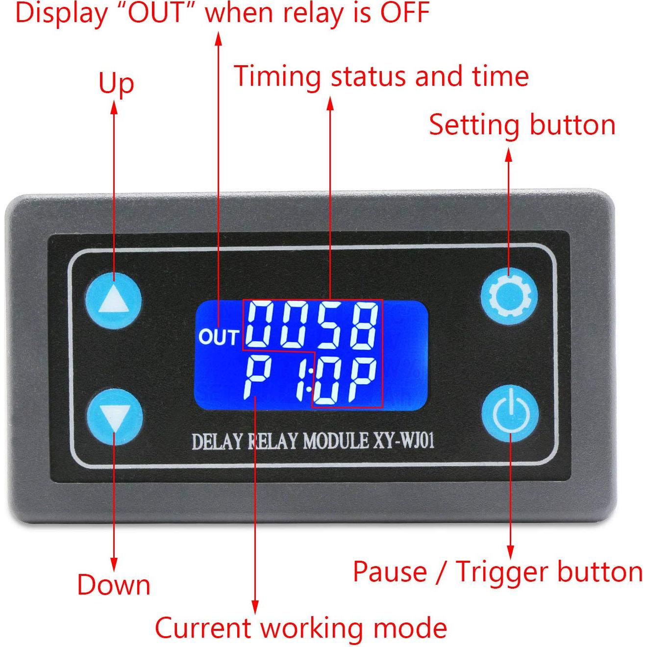 Módulo de Relé Temporizador DROK DC 6-30V 10A LCD 9999min