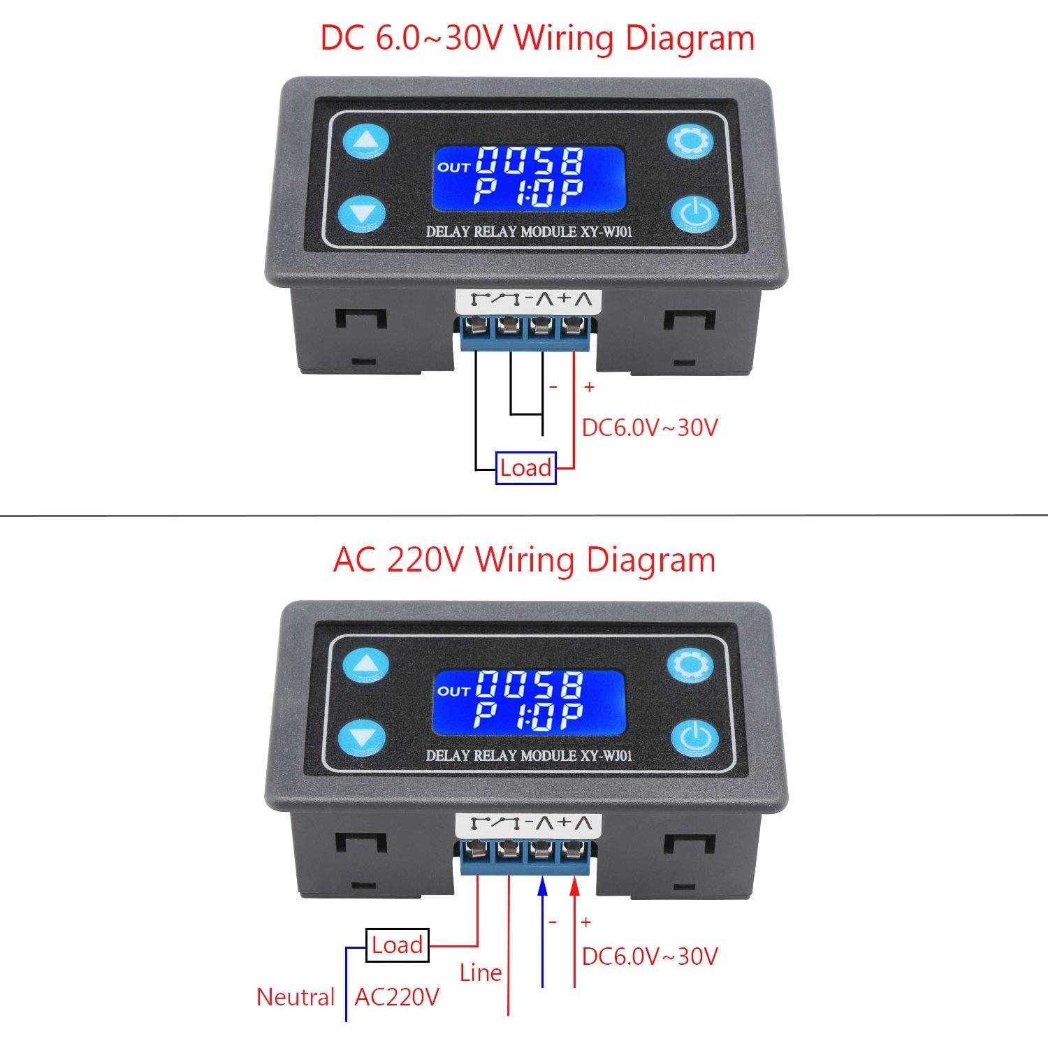 Módulo de Relé Temporizador DROK DC 6-30V 10A LCD 9999min