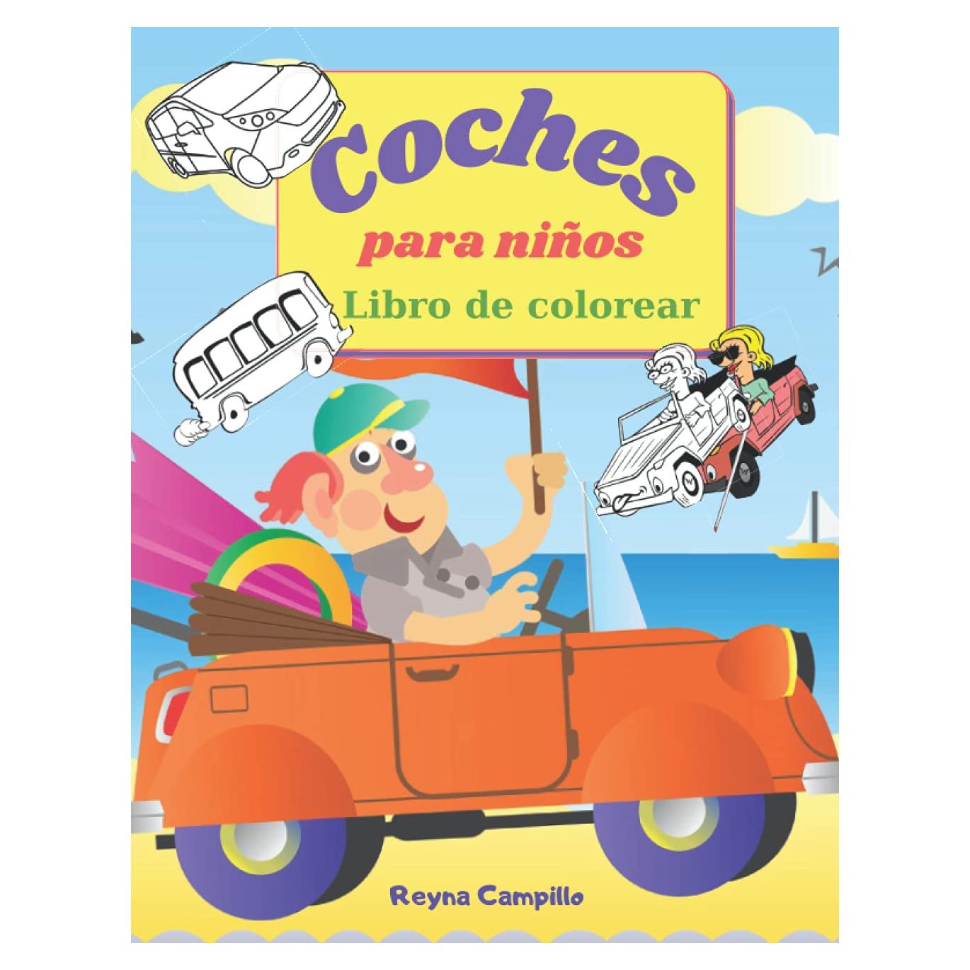 Coches para niños – libro para colorear: Divertido libro para colorear para niños y adolescentes - 8,5 x 11 pulgadas, 45 páginas para colorear y aprender sobre coches y camiones (Spanish Edition)