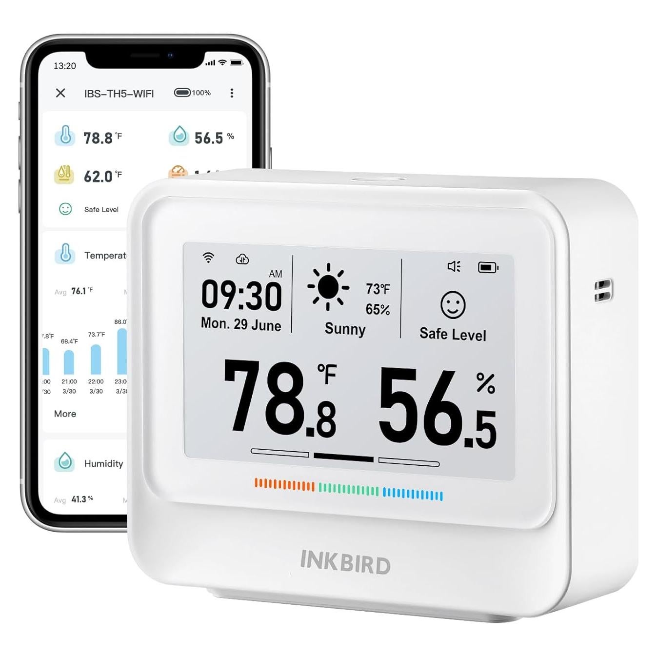 Termómetro Higrometro WiFi INKBIRD IBS-TH5 9-en-1 con Pantalla