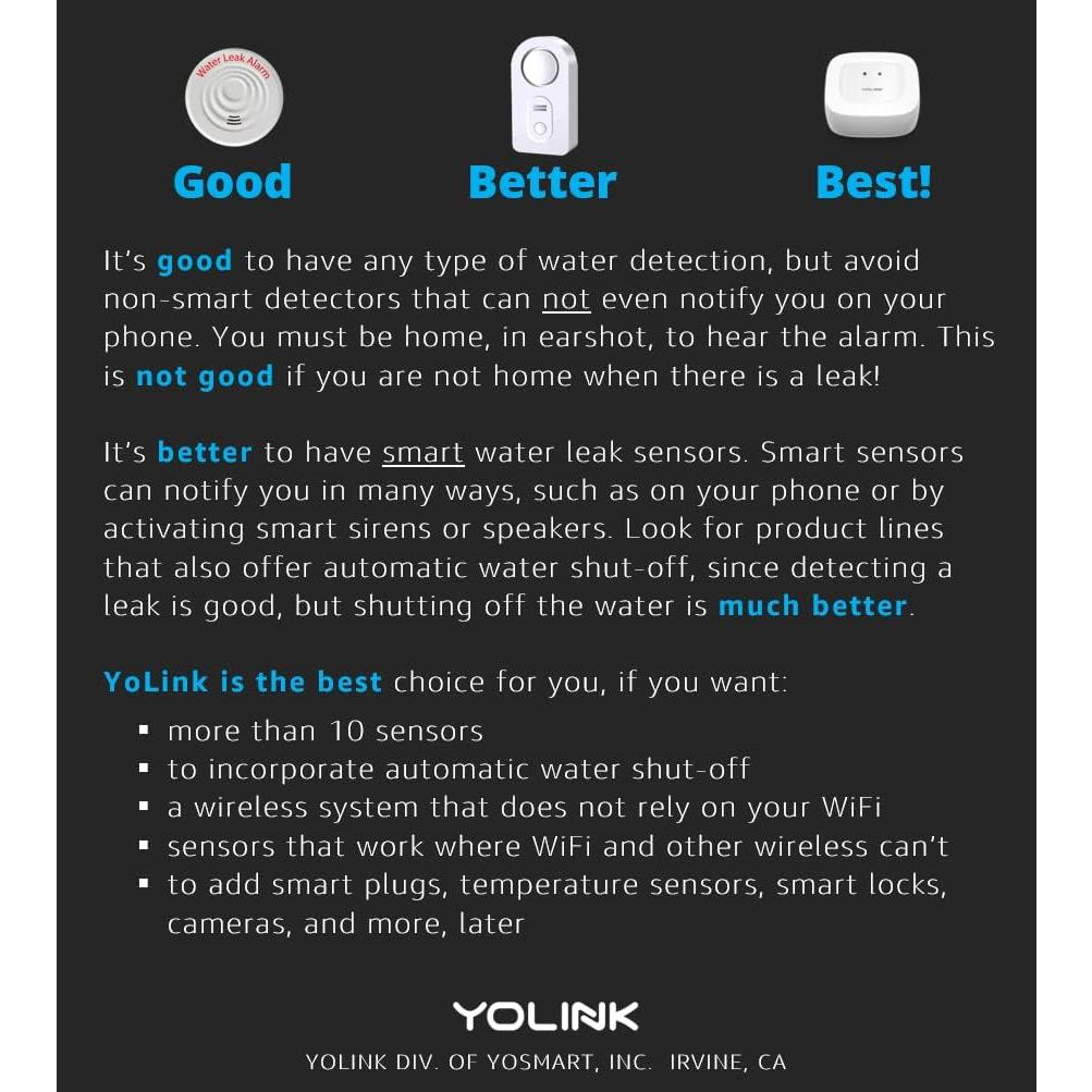 Sensor de Fugas de Agua YoLink 3-Pack, Rango 402 m, Sin WiFi
